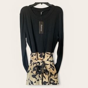 NWT Zattcas Floral long Sleeve Ribbed Midi Dress Women's Size XL